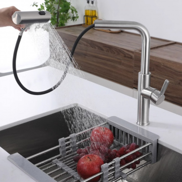 Baterie chiuveta bucatarie profesionala QuTek, din Inox, 3 functii mod curgere a apei, rotire, dus extensibil, cascada, modern, culoare argintie, inox inoxidabil - Img 4