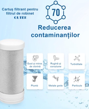 Cartus filtrant, rezerva, pentru filtru de apa robinet cu afisaj digital, Ideal pentru bucatarie si bai, 7 straturi filtrare, elimina impuritatile, trateaza apa, reduce clorul, gustul, mirosul, QUTEK - Img 5