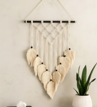 Decoratiune de perete "Safari" macrame , Atmosphera, 68 cm, lemn si bumbac