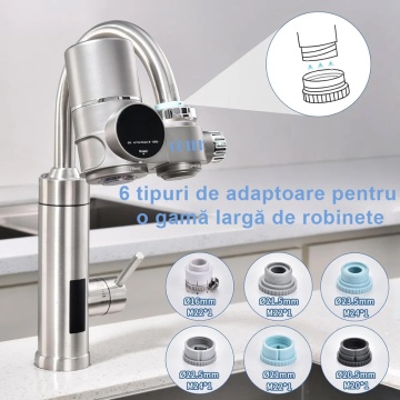 Filtru de apa potabila, montare la robinetul de la chiuveta, carbune activ, elimina impuritatile, metalele grele, trateaza apa, elimina clorul, purificator apa, argintiu, QUTEK - Img 5