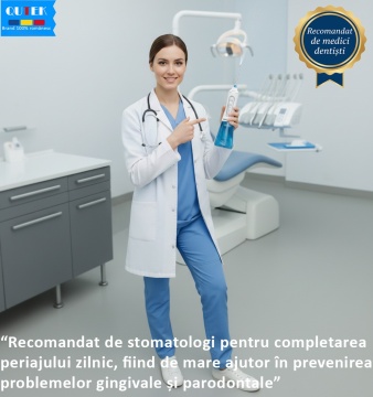 Irigator Bucal tip Dus Bucal Portabil, QUTEK® SMILE, Oral, Gura, 1400 pulsatii/min, baterie 2500mAh, 5 Programe, Timer 2 minute, Rezervor 300ml, 5 Duze incluse, Incarcare Type-C, Protectie supraincalzire, Materiale non-toxice, Alb - Img 5