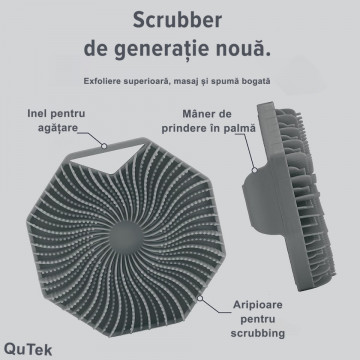 Perie de Corp Qutek din Silicon Antimicrobian, Exfoliantă și Igienică, gri - Img 4