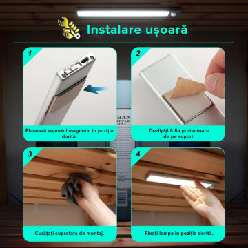Set 2 lampi LED inteligenta cu senzor QuTek®, portabila, senzor miscare si mana, acumulator, din aluminiu, 2 moduri lucru, 32cm, argintiu - Img 6