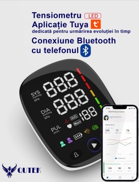 Tensiometru de brat QUTEK™, Bluetooth, Afisaj LCD cu caractere mari, Auto-masurare, Detectare puls neregulat, Validat clinic, Manseta 22-45cm, Oscilometric, 2 Utilizatori, 120 Inregistrari, Negru - Img 5