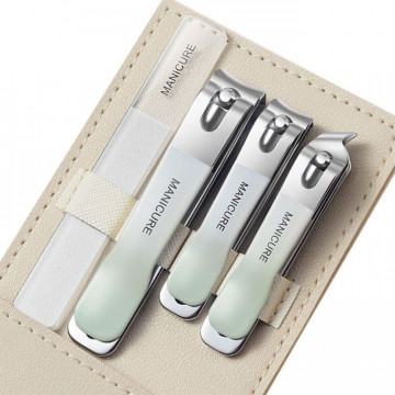 Trusă Portabilă Manichiură și Pedichiură QuTek®, 4 Piese Esențiale, Design Verde Gradient, Ideală pentru Călătorii