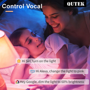 Bec LED RGB inteligent, Wi-Fi, E27, 10W, 810 lm, lumina alba si colorata, control vocal, compatibil Google Assistant, Amazon Alexa, QUTEK - Img 6