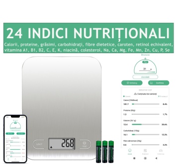 Cântar de Bucătărie Smart 5kg Digital cu Bluetooth, Aplicație Nutridays, Precizie 1g, Oțel Inoxidabil, LCD, Auto On/Off – Cântar Nutrițional pentru Gătit, Dietă, Cafea – Certificat CE/RoHS - Img 6