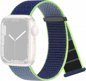 Curea silicon LQT sport loop, pentru Apple Watch 3/2/1, Apple Watch 7/6/5/4/3, Albastru/verde neon - Img 1