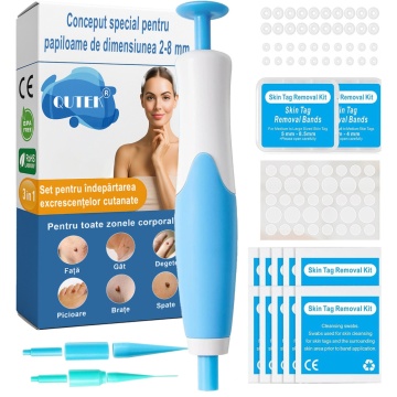 Kit Profesional QuTek 2-în-1 pentru Îndepărtarea Papiloamelor (2-8mm), Metoda Ligaturării, 40 Benzi, 36 Plasturi Repratori, Alb/Albastru