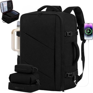 Rucsac de călătorie 30L, bagaj de cabină avion, tip troller, compatibil laptop 15.6”, unisex, negru, QUTEK