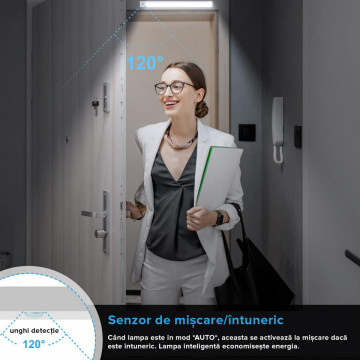 Set 2 lampi LED inteligenta cu senzor QuTek®, portabila, senzor miscare si mana, acumulator, din aluminiu, 2 moduri lucru, 32cm, argintiu - Img 7