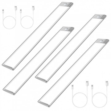 Set 4 lampi LED inteligenta cu senzor QuTek®, portabila, senzor miscare si mana, acumulator, din aluminiu, 2 moduri lucru, 32cm, argintiu - Img 1