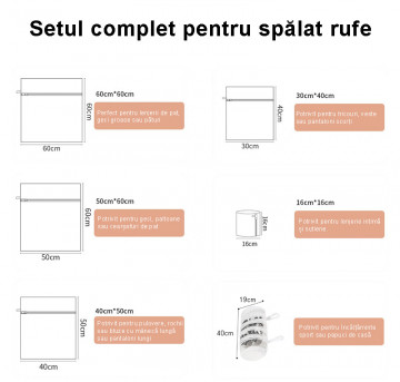 Set 6 saculeti rufe, poliester, QuTek, dimensiuni multiple, fermoar ascuns, protectie pentru haine sensibile in masina de spalat si uscator, pentru lenjerie delicata, lenjerie de corp, sac cilindric incaltari sport, Alb - Img 7