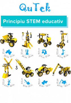 Set educational STEM CREATOR 8 in 1 masini de Jucarie, Vehicule de Constructii, Demontabil, cu Surubelnita, Instructiuni si Cutie de Depozitare Qutek - Img 1
