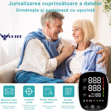 Tensiometru de brat QUTEK™, Bluetooth, Afisaj LCD cu caractere mari, Auto-masurare, Detectare puls neregulat, Validat clinic, Manseta 22-45cm, Oscilometric, 2 Utilizatori, 120 Inregistrari, Negru - Img 3