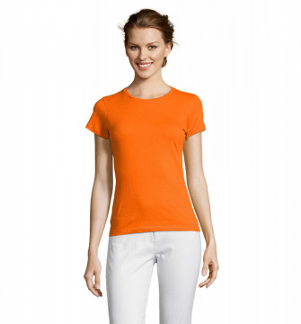 Tricou Simplu Femei, Model Elegant, 100% bumbac, portocaliu - Img 2
