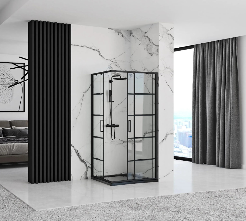 Cabina de dus dreptunghiulara Rea Concept cu usi glisante 80x100 negru mat - 1 | YEO
