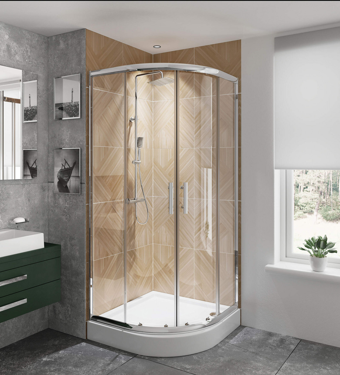 Cabina de dus, semicerc, 90 cm, Jasmin Plus, KTJ_051P - 1 | YEO