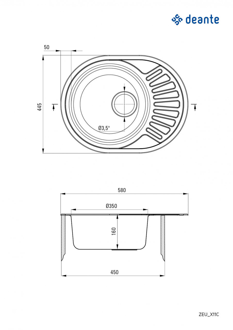 Chiuvetă din inox, 1-cuvă cu picurător, Twist, ZEU_311C - 1 | YEO