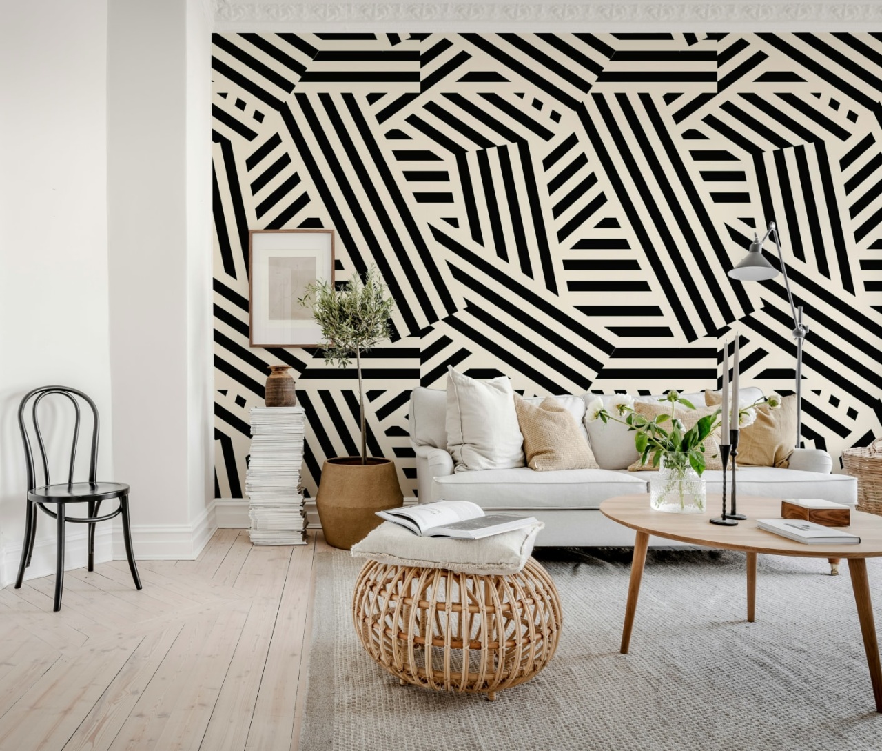 Fototapet, Abstract Stripes, Liquorice & Cream, Rebel Walls