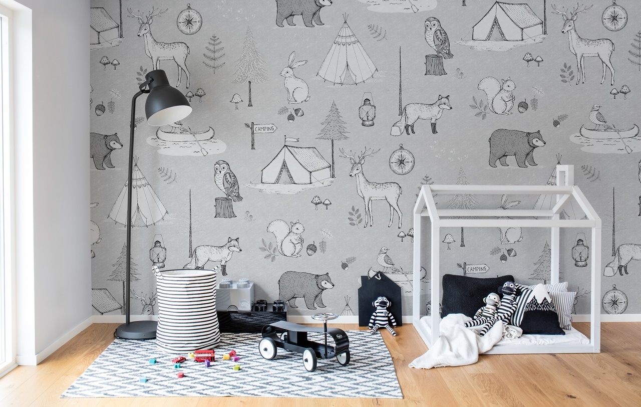 Fototapet, Camping Trip, Grey, Rebel Walls
