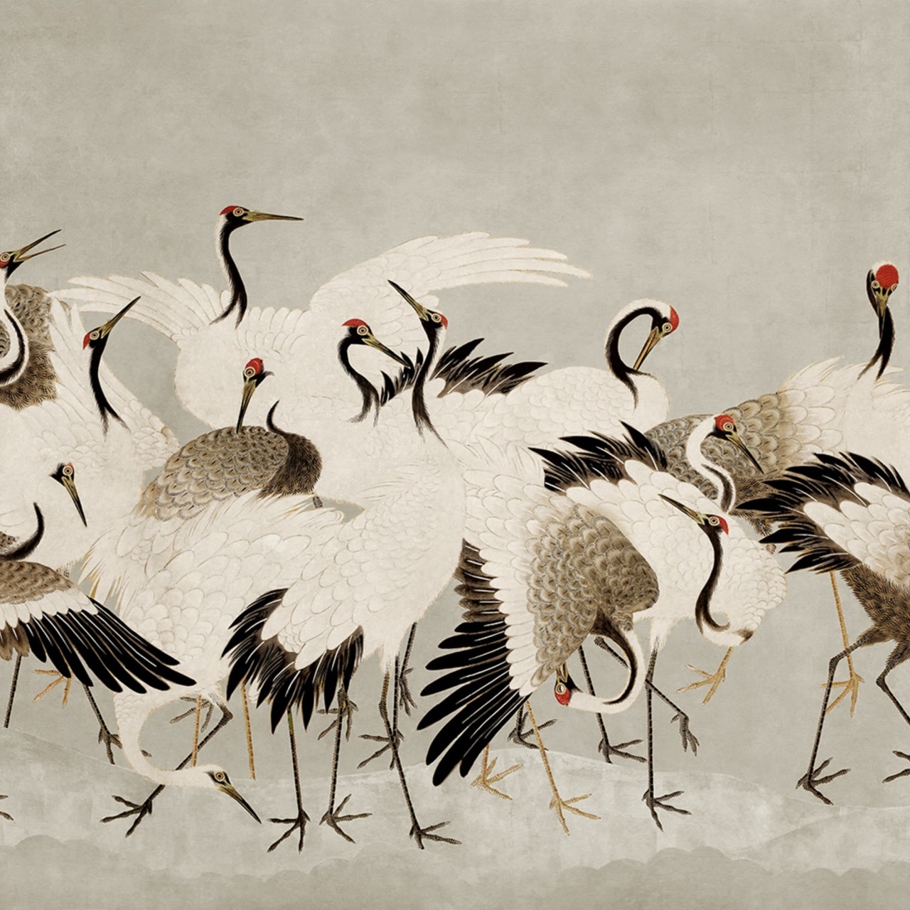 Fototapet, Dancing Cranes, Beige, Rebel Walls - 2