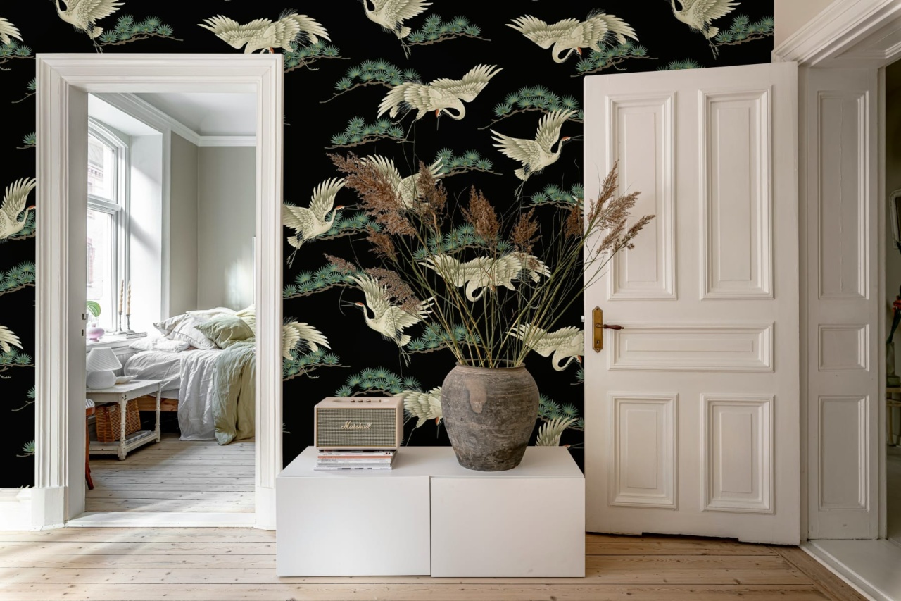 Fototapet, Flying Cranes, Black, Rebel Walls - 3