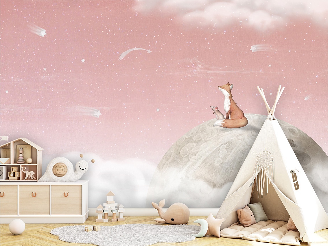 Fototapet Fox on the Moon - Pink, Oliver Robins - 5