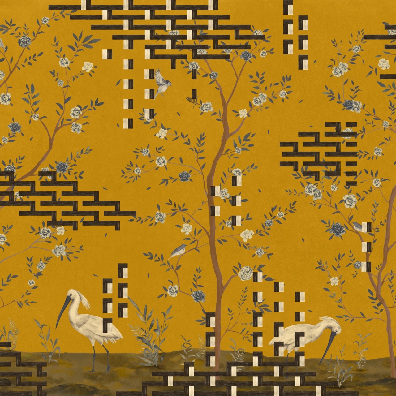 Fototapet lavabil Tetris Chinoiseries, Ocher, TresTintas - 2
