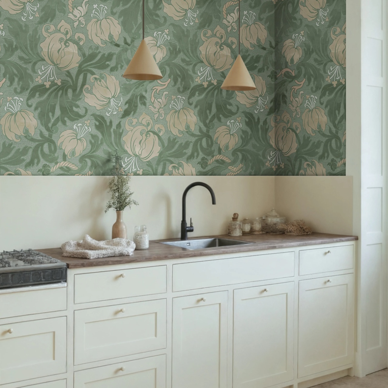 Fototapet, Midnight Peony, Green, Rebel Walls