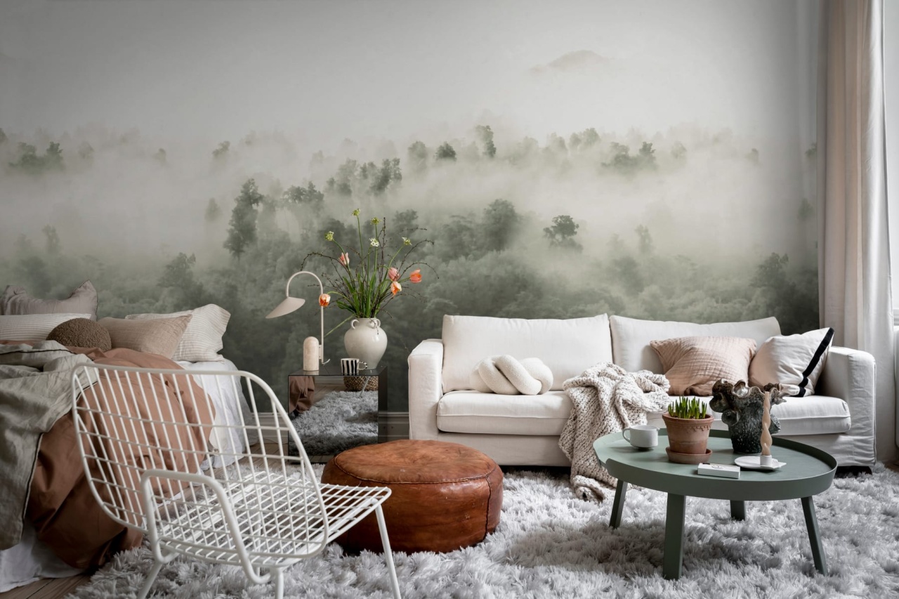Fototapet, Misty Woodland, Light Green, Rebel Walls