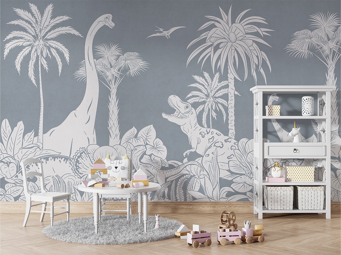 Fototapet Monochrome Dino - Blue, Kikki Belle - 5