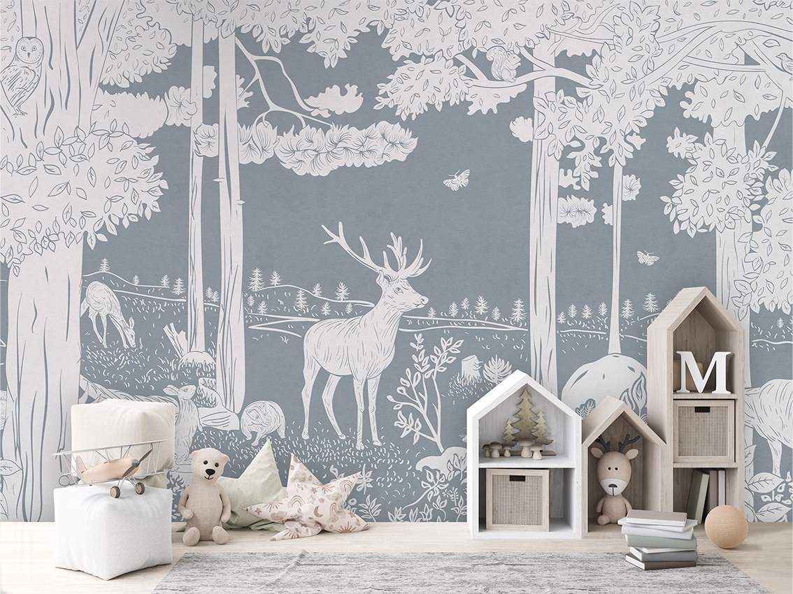 Fototapet Monochrome Forest - Blue, Kikki Belle - 3