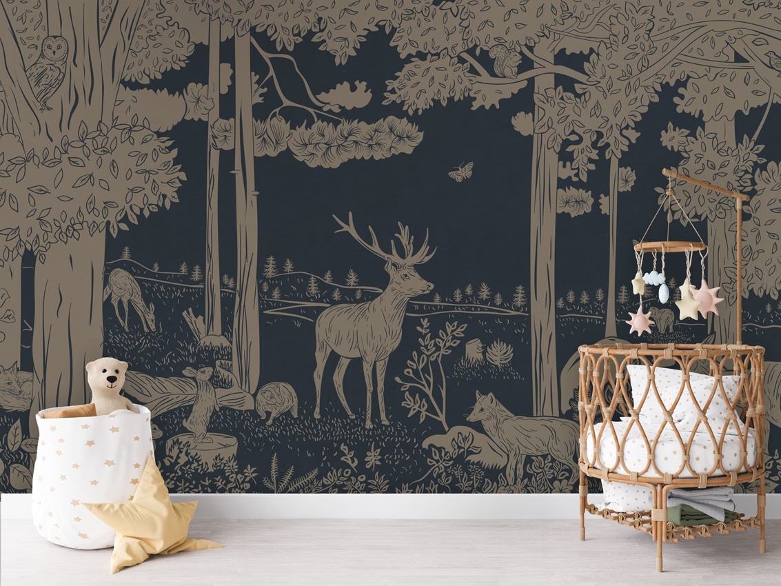Fototapet Monochrome Forest - Blue Vintage, Kikki Belle