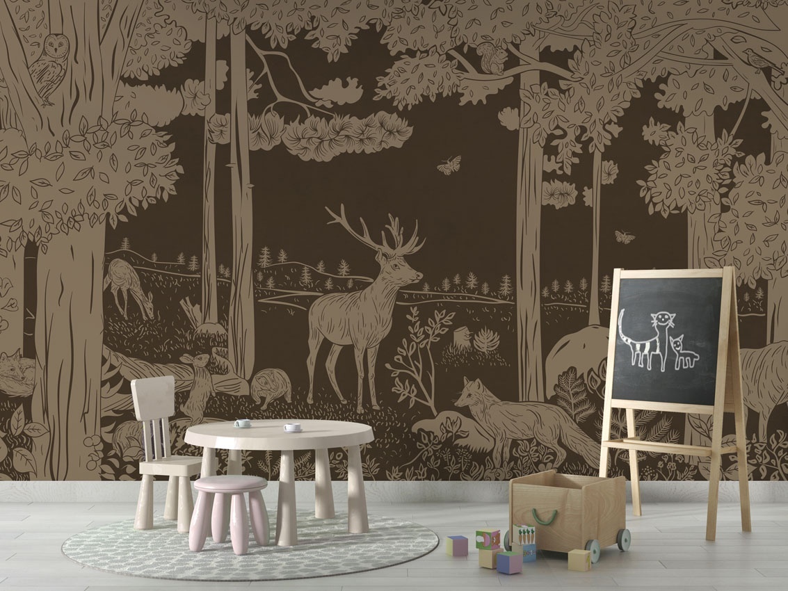 Fototapet Monochrome Forest - Brown Vintage, Kikki Belle - 4