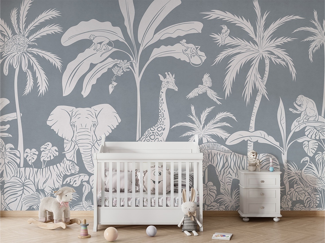 Fototapet Monochrome Jungle - Blue, Kikki Belle