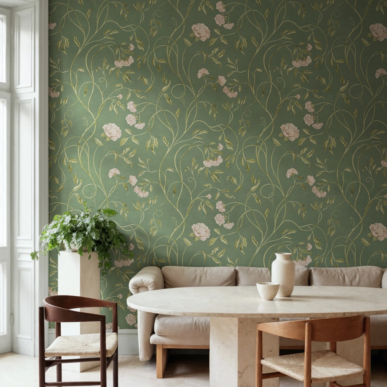 Fototapet, Peony Bloom, Green, Rebel Walls