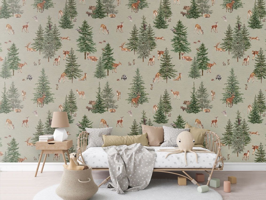 Fototapet Pine Forest - Green, Kikki Belle