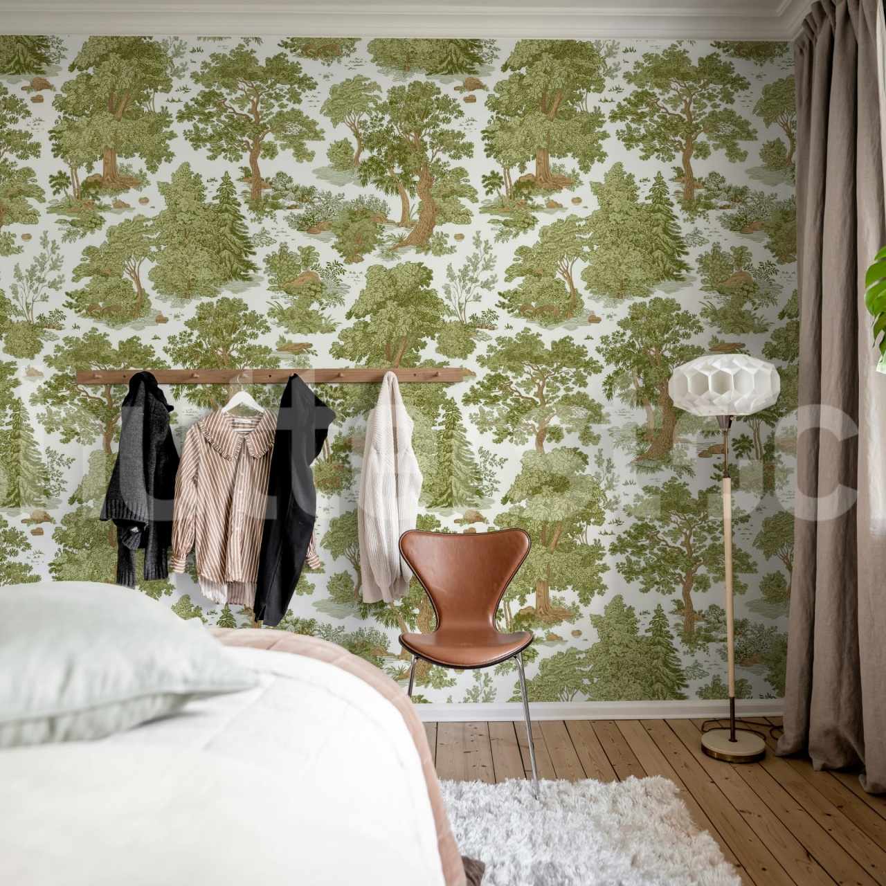 Fototapet, Woodland Toile, Light Green, Rebel Walls