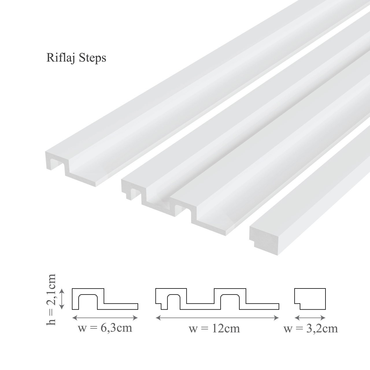 Profil dreapta panou riflaj decorativ 3D, model Steps - 3.1x2.1x290 cm - 2 | YEO