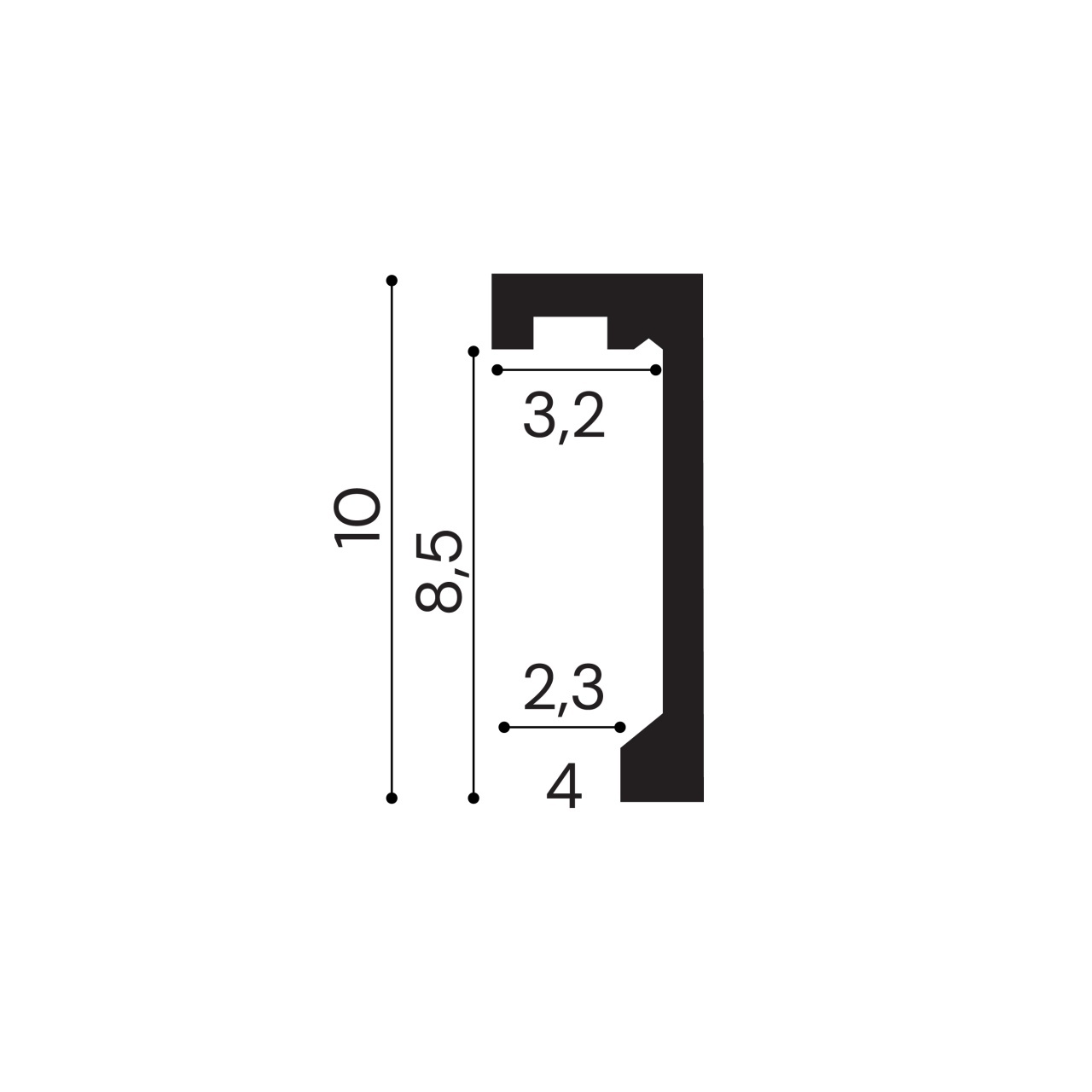 Profil mascare galerie polimer rigid, Manavi, ES4 - 10x4x200 cm — imaginea 2