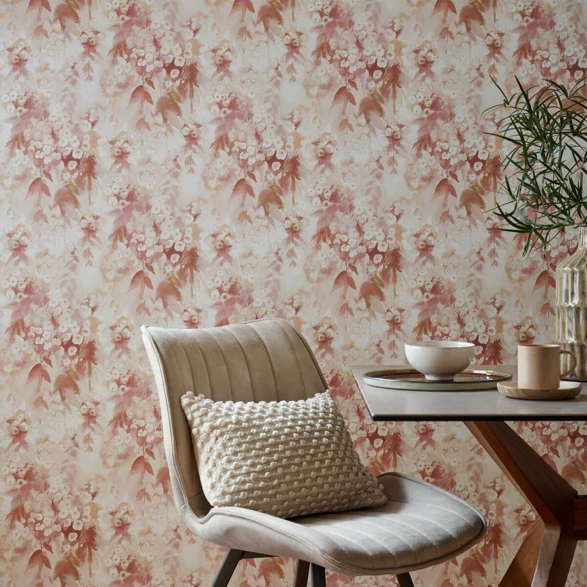 Tapet, Cascade, Mango Red Luxury Floral, 1838 Wallcoverings, 5.3mp / rola