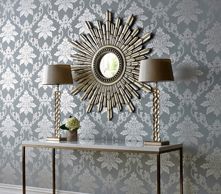 Tapet, Hampton, Duck Egg Blue Luxury Damask, 1838 Wallcoverings, 5.3mp / rola