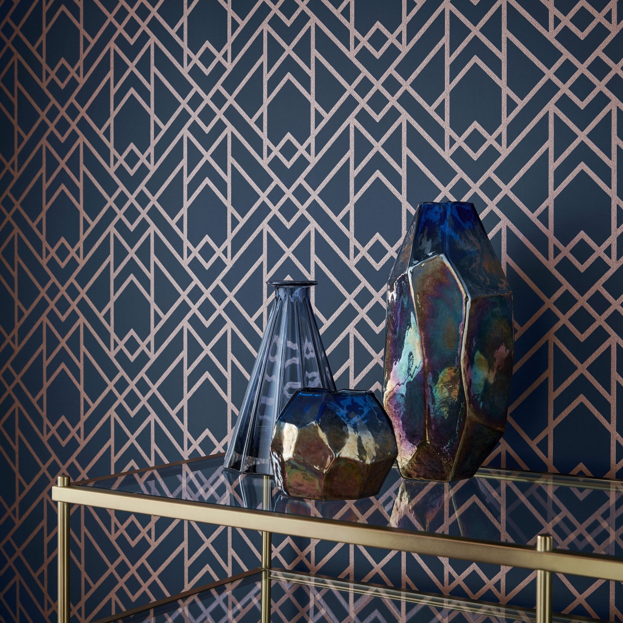 Tapet, Metro, Midnight Blue Luxury Geometric, 1838 Wallcoverings, 5.3mp / rola