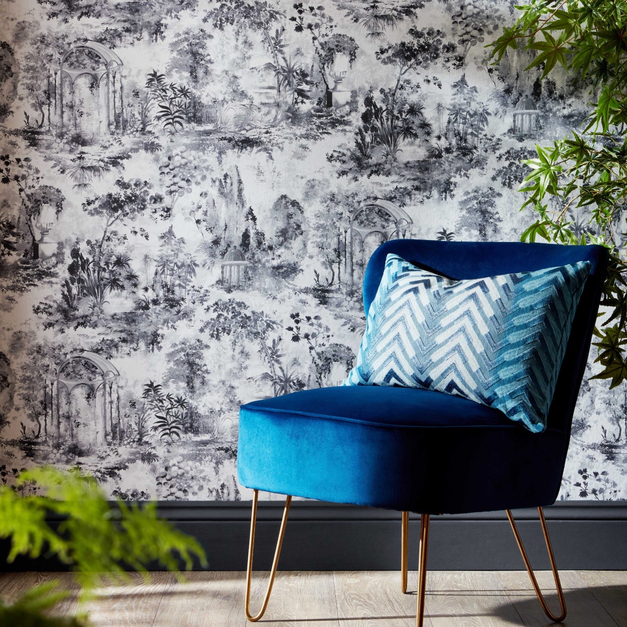 Tapet, Pavilion, Stone Grey Luxury Toile, 1838 Wallcoverings, 7mp / rola