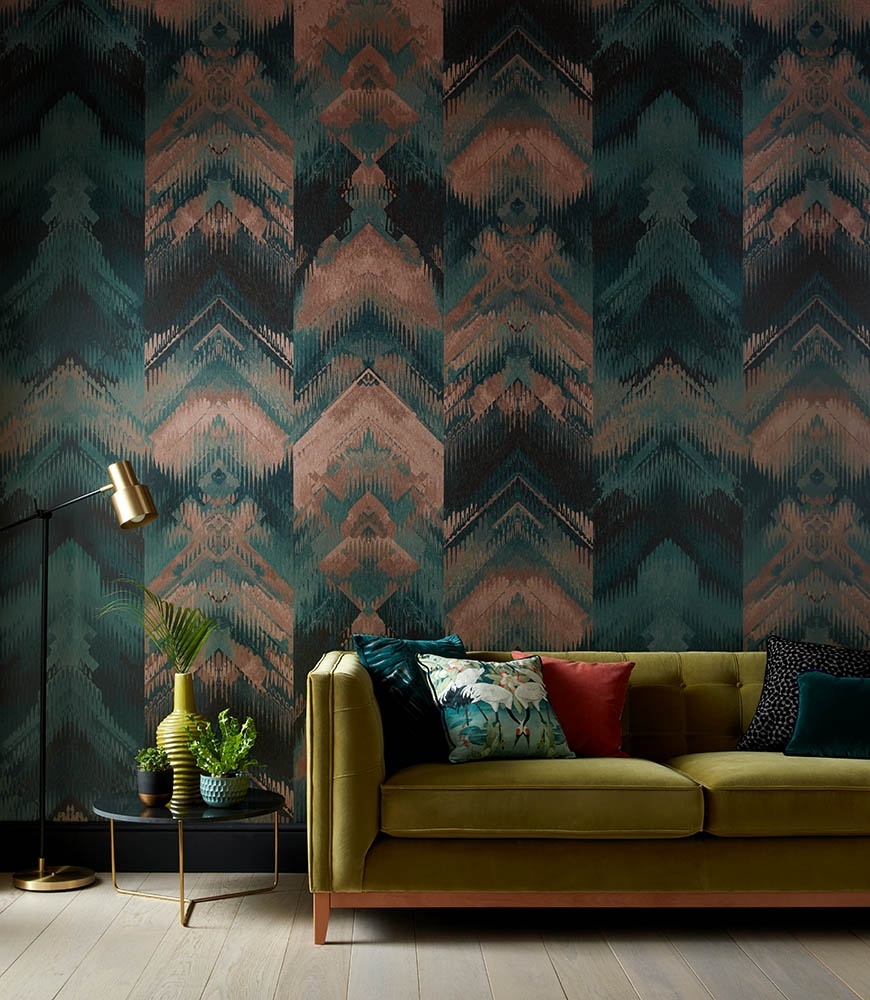 Tapet, Reflections, Jade Green Luxury Geometric, 1838 Wallcoverings, 6.5mp / rola