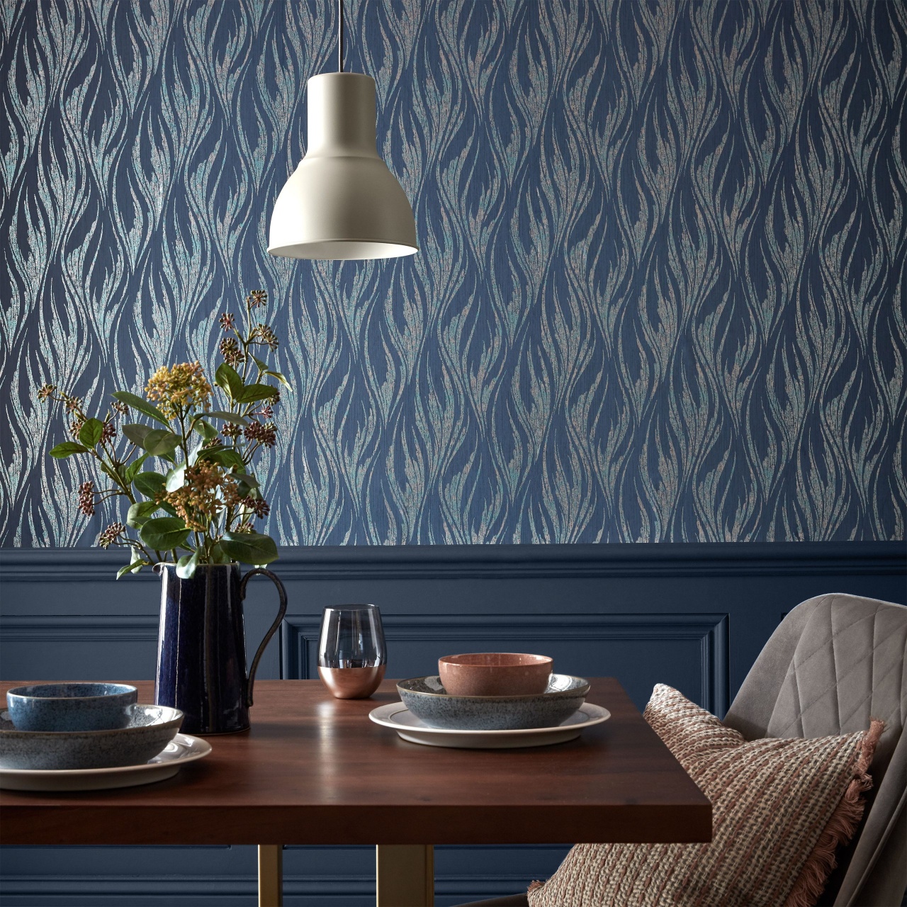 Tapet, Ripple, Blue Dusk Luxury Feature, 1838 Wallcoverings, 5.3mp / rola