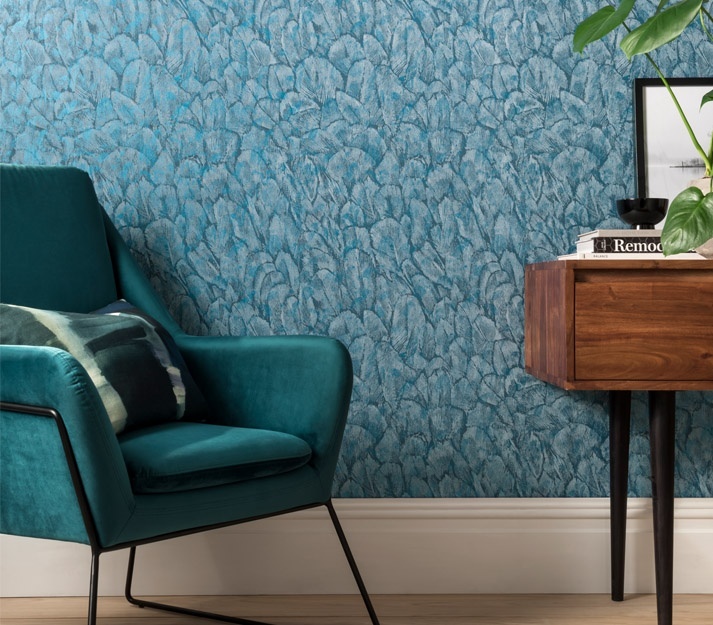 Tranquil, Lagoon Blue Luxury Feather, 1838 Wallcoverings, 5.3mp / rola