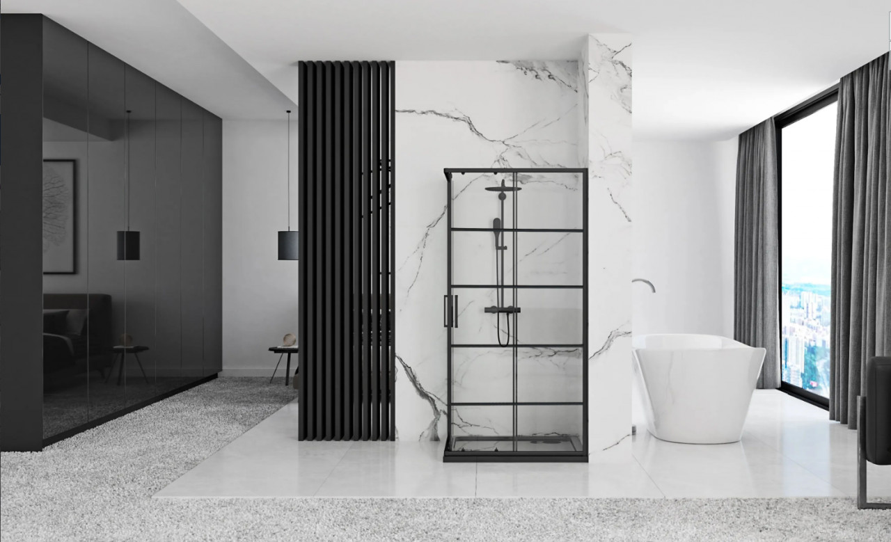 Cabina de dus dreptunghiulara Rea Concept cu usi glisante 80x100 negru mat - 2 | YEO