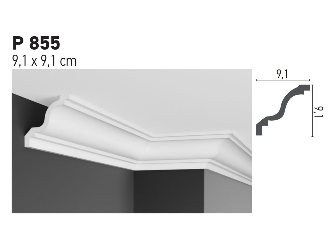 Cornisa decorativa din poliuretan Flexibil P855F - 9.1x9.1x200 cm - 2 | YEO